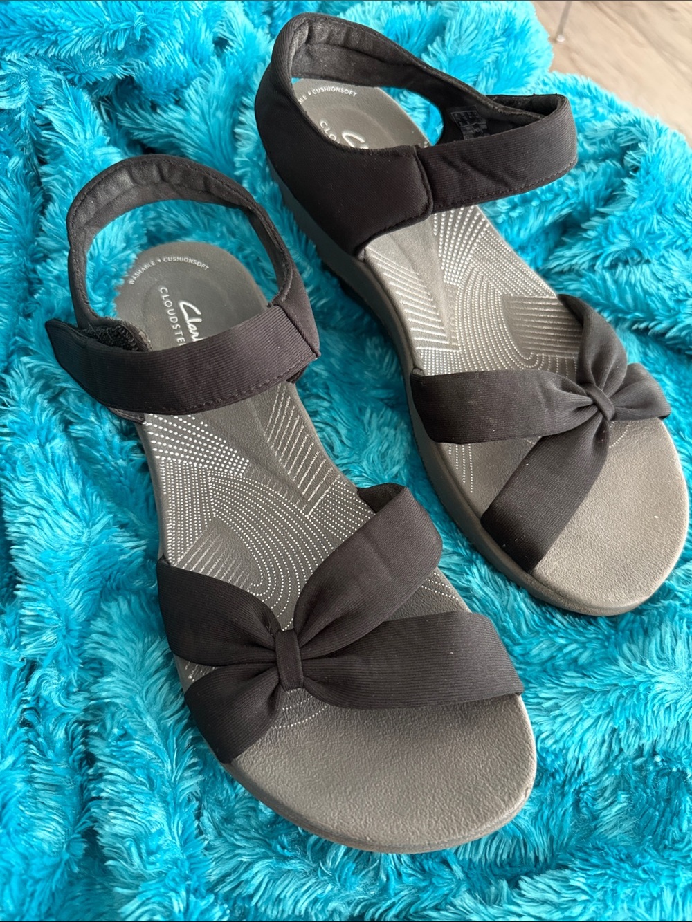 Clarks Black Bow / Knot Ankle Strap Sandals